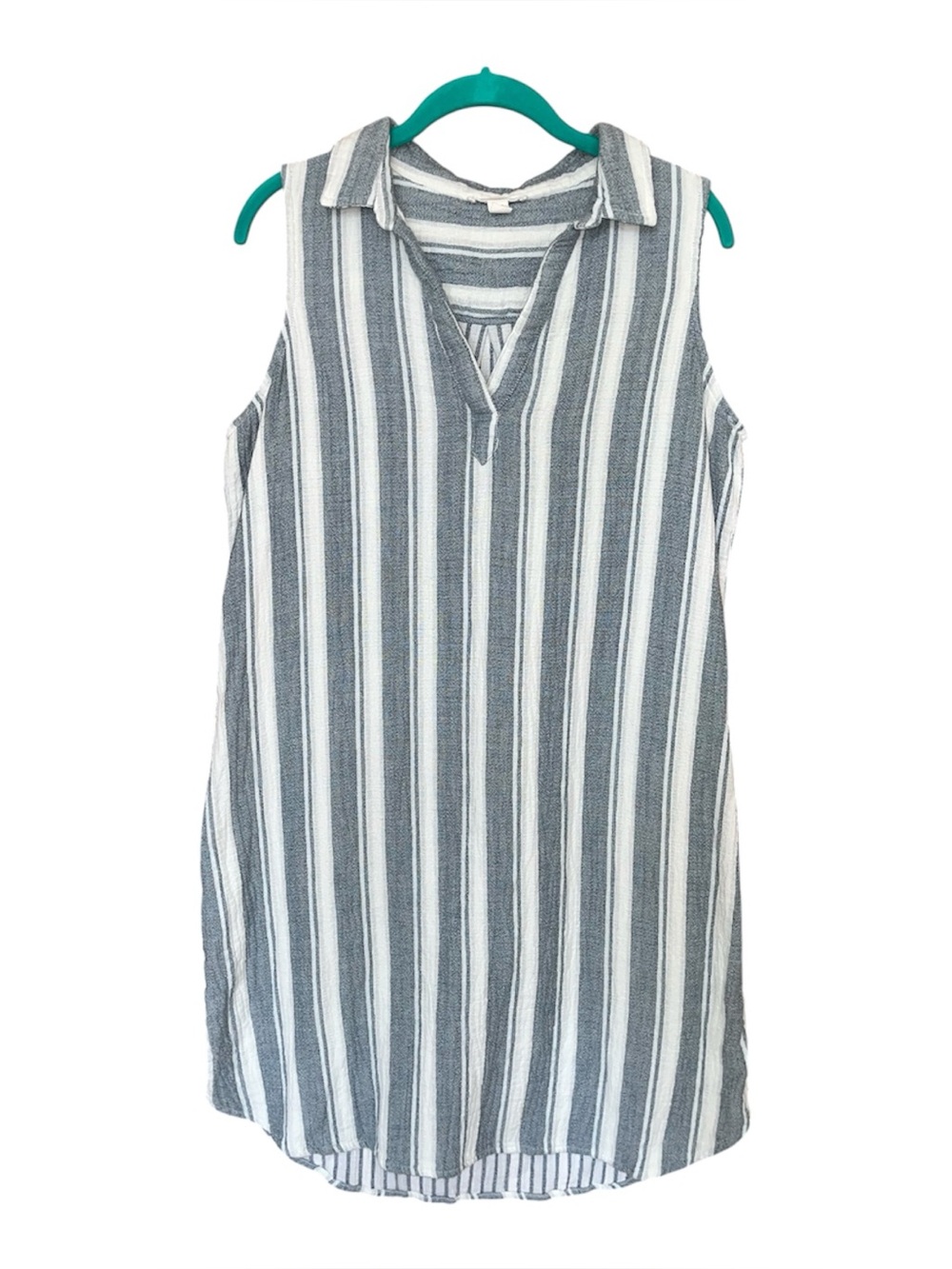 Beach Lunch Lounge Women’s Dress Striped Size Large Cotton White Gray Sleeveless